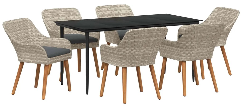 vidaXL Kert étkező szett párnával 7 pcs Világosszürke polirattan