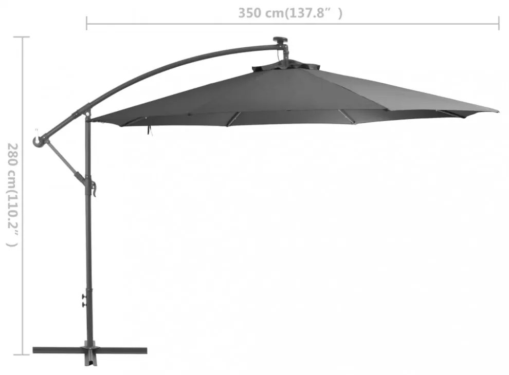 antracit konzolos kerti napernyő LED-del és fémrúddal 350 cm