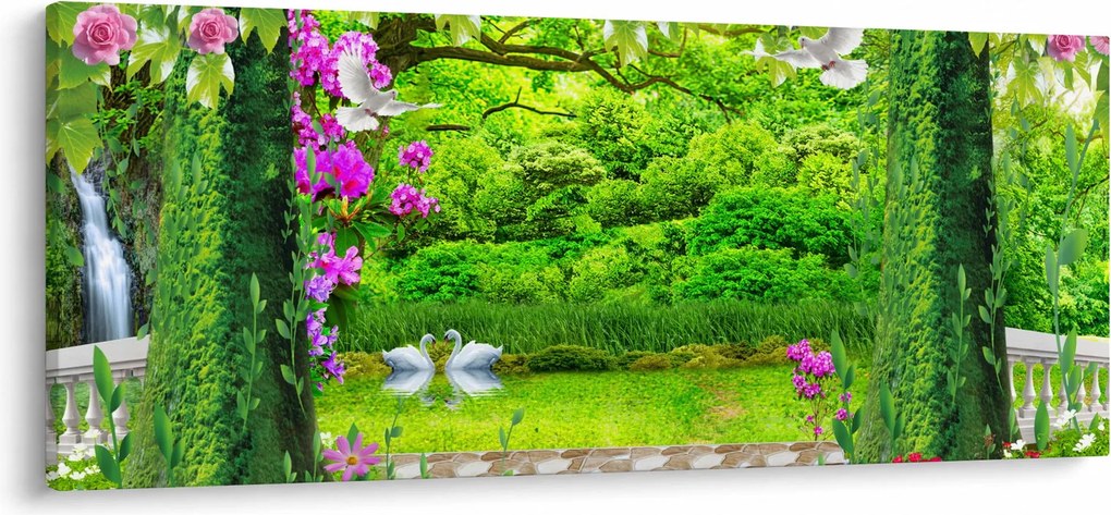 Kép - Varázslatos kert hattyúkkal (120x50 cm)
