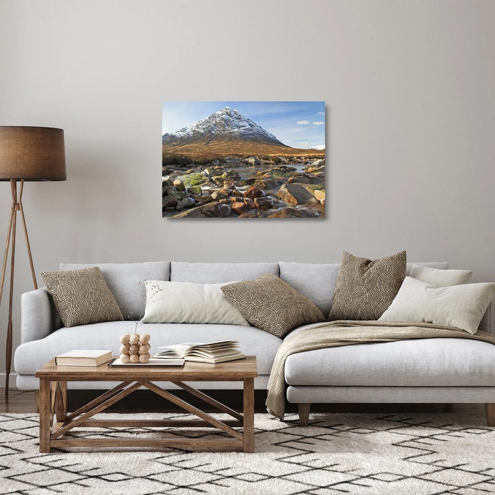 Üveg kép - Hegy a folyóval (70x50 cm)
