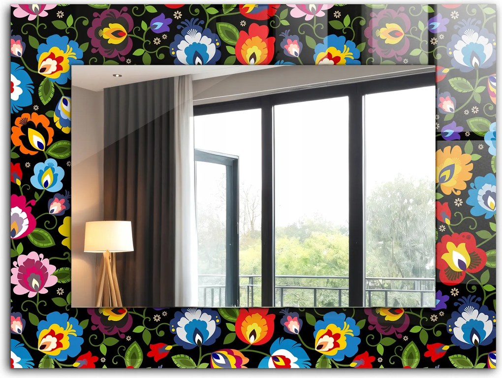 Falra akasztható üvegkeretes tükör XXL 80x60 cm Színes Népi Minták