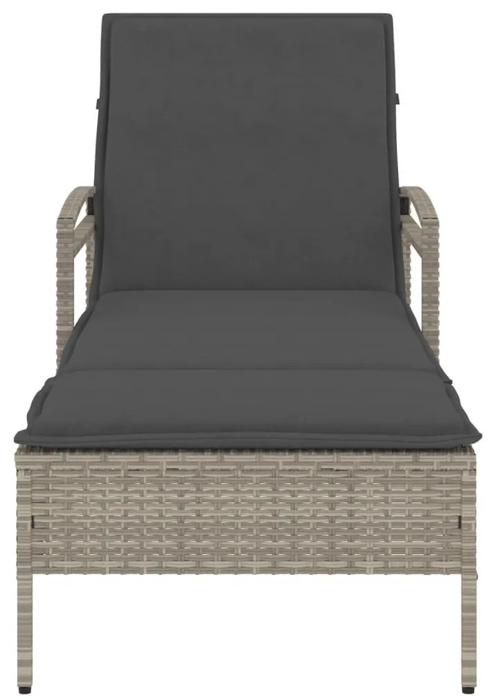 Világosszürke polyrattan napozóágy párnával 63x200x81 cm