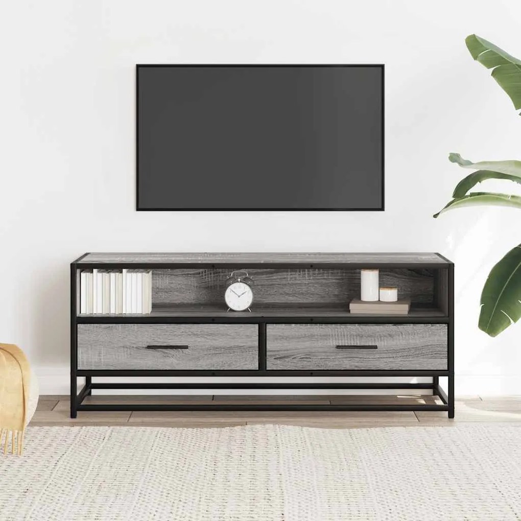 szürke sonoma színű szerelt fa és fém TV-szekrény 100x34,5x40cm