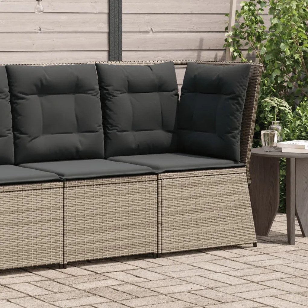 Szürke polyrattan kerti sarokkanapé párnával