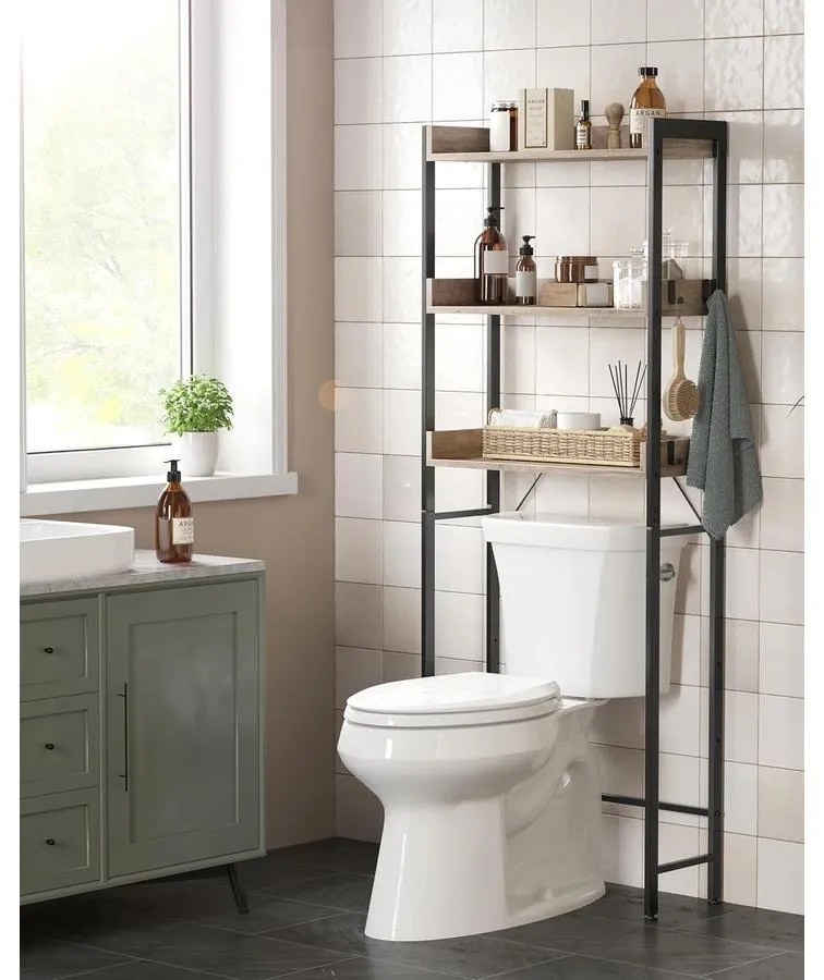 3 Szintes WC/mosógép fölé helyezhető polc szürkés-bézs és fekete színben