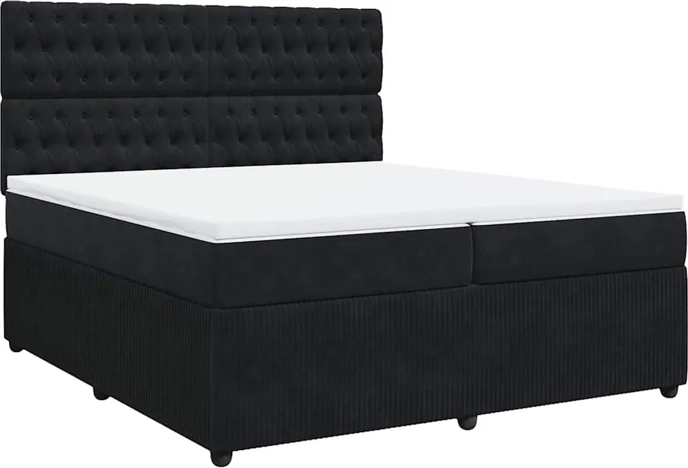 vidaXL fekete bársony rugós ágy matraccal 200x200 cm