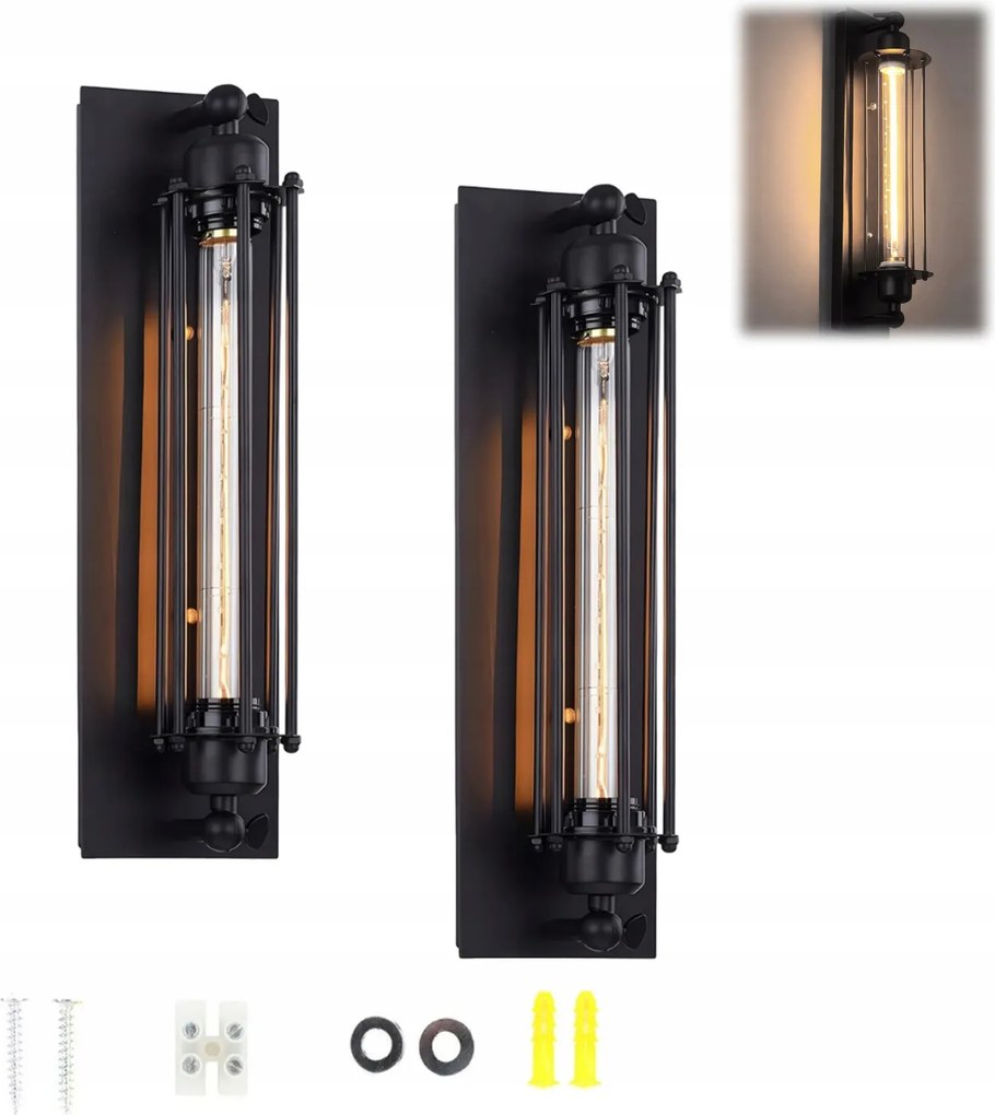 2 X Fali lámpa nappaliba Retro fekete fali lámpa