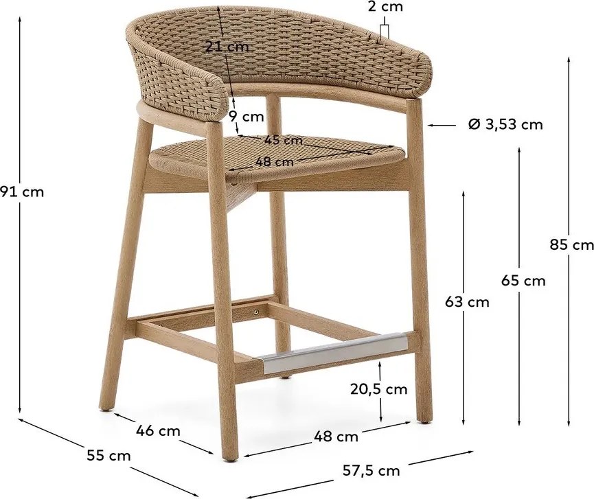 Natúr színű tömörfa kerti bárszék Arinella – Kave Home