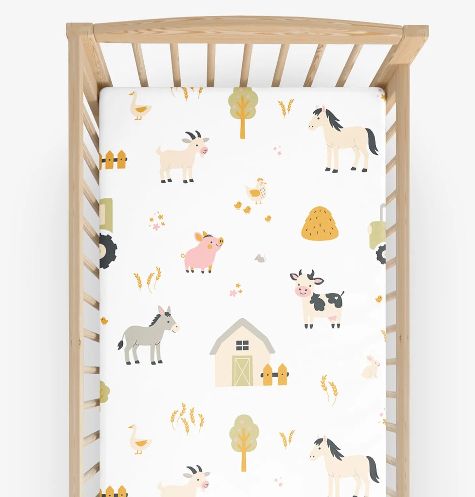 Goldea gyermek körgumis pamut lepedő kiságyba - élet a farmon 60 x 120 cm