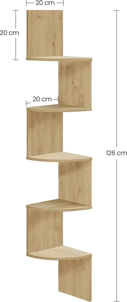 Fali sarokpolc ESTANTE, 5 polc dub artisan dekorban, 126x20cm