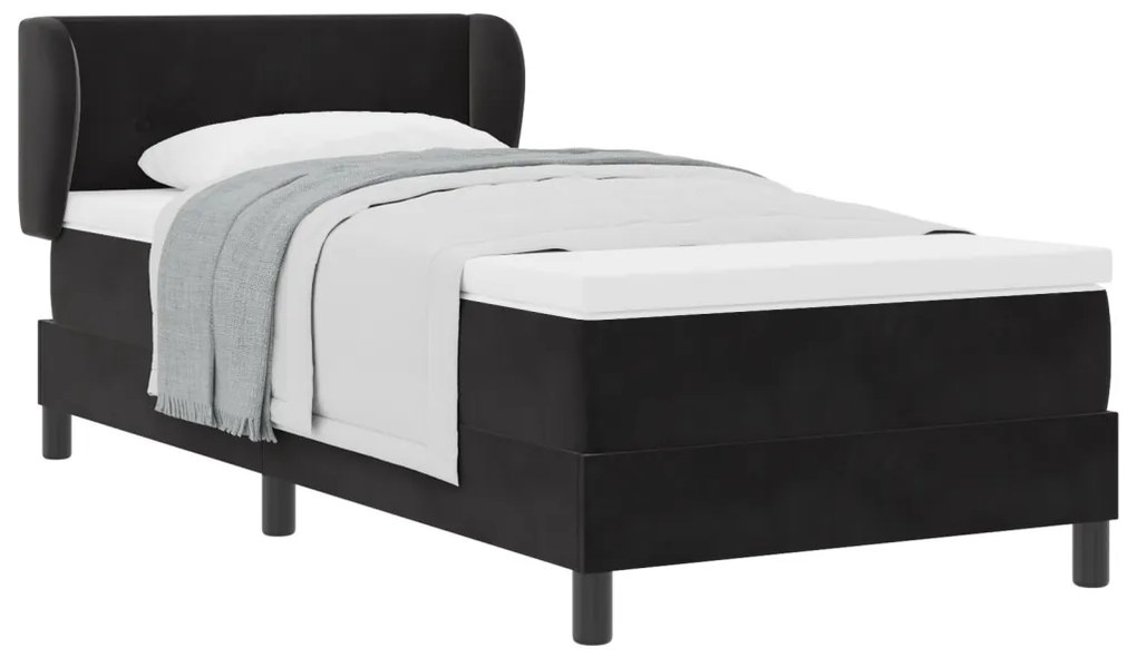 Boxspring Ágy, Matracot Tartalmaz, Fekete, 90x190 cm, Bársony