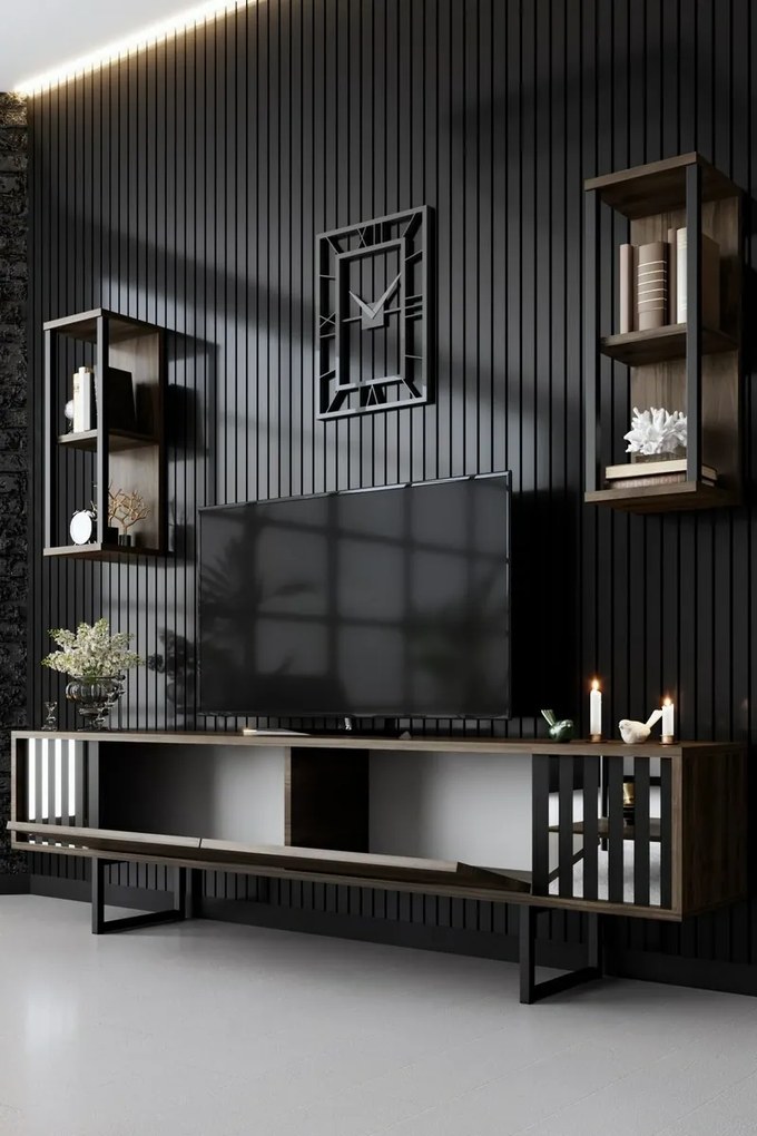 TV-állvány polcokkal Chrome Walnut and Black