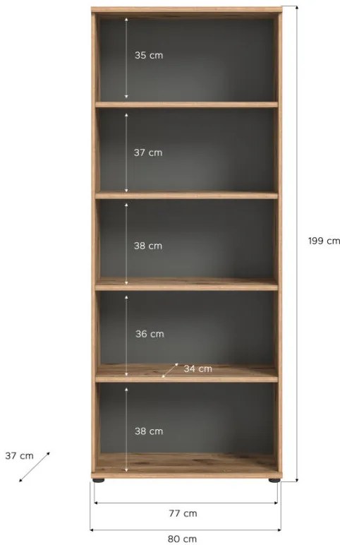 Mason könyvespolc nox tölgy - bazaltszürke 80 cm
