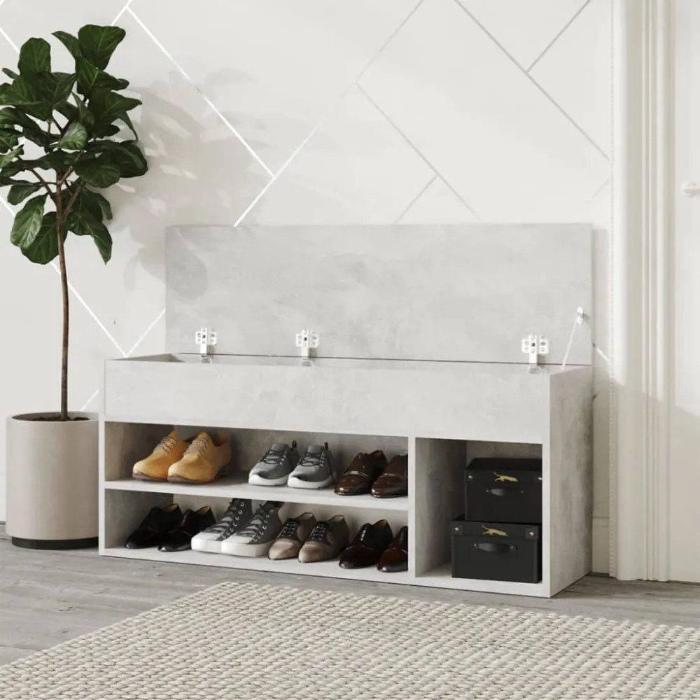 betonszürke szerelt fa cipőtároló pad 105 x 30 x 45 cm