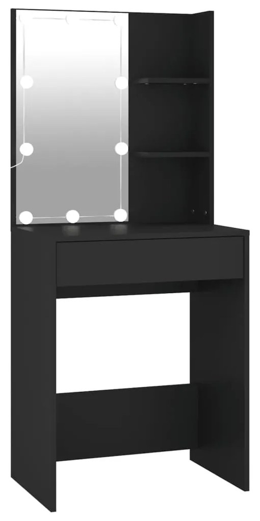 fekete LED-es fésülködőasztal 60 x 40 x 140 cm