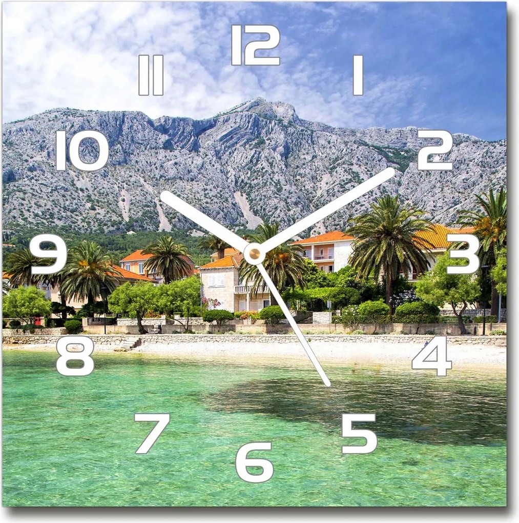 Négyzet alakú üveg falióra Horvátország tengerpartja 30x30