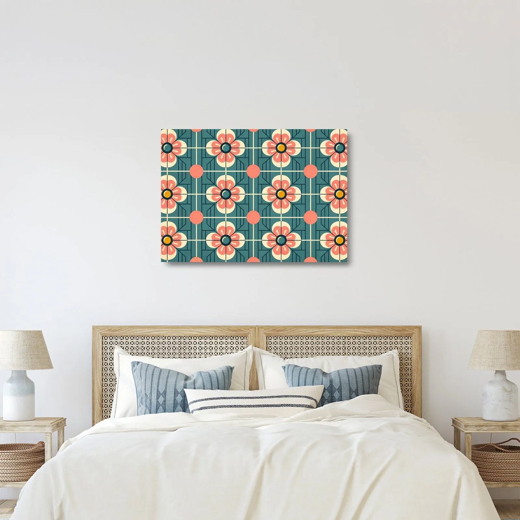 Üveg kép - Retro virágminta (70x50 cm)