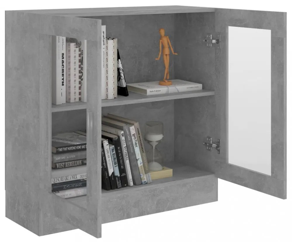 betonszürke szerelt fa vitrinszekrény 82,5 x 30,5 x 80 cm