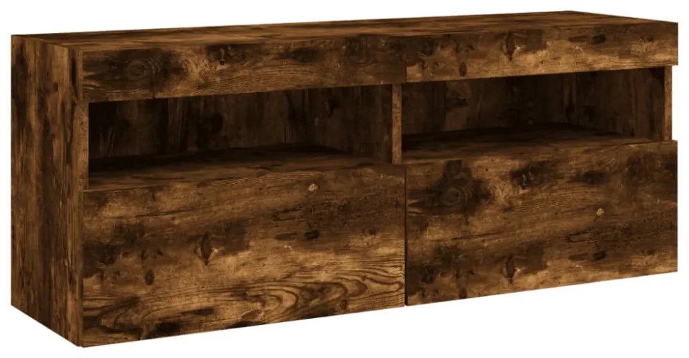 füstös tölgy színű fali TV-szekrény LED-ekkel 100x30x40 cm