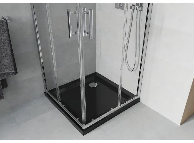 Mexen Rio, szögletes zuhanykabin tolóajtóval 80 x 80 cm, 5mm átlátszó üveg, króm profil + fekete zuhanytálca, 860-080-080-01-00-4070