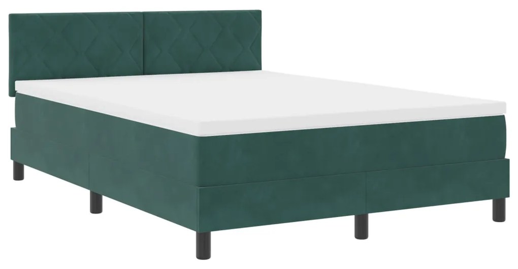 Boxspring Ágy Mattal és LED világítással Sötétzöld 140x200 cm Bársony