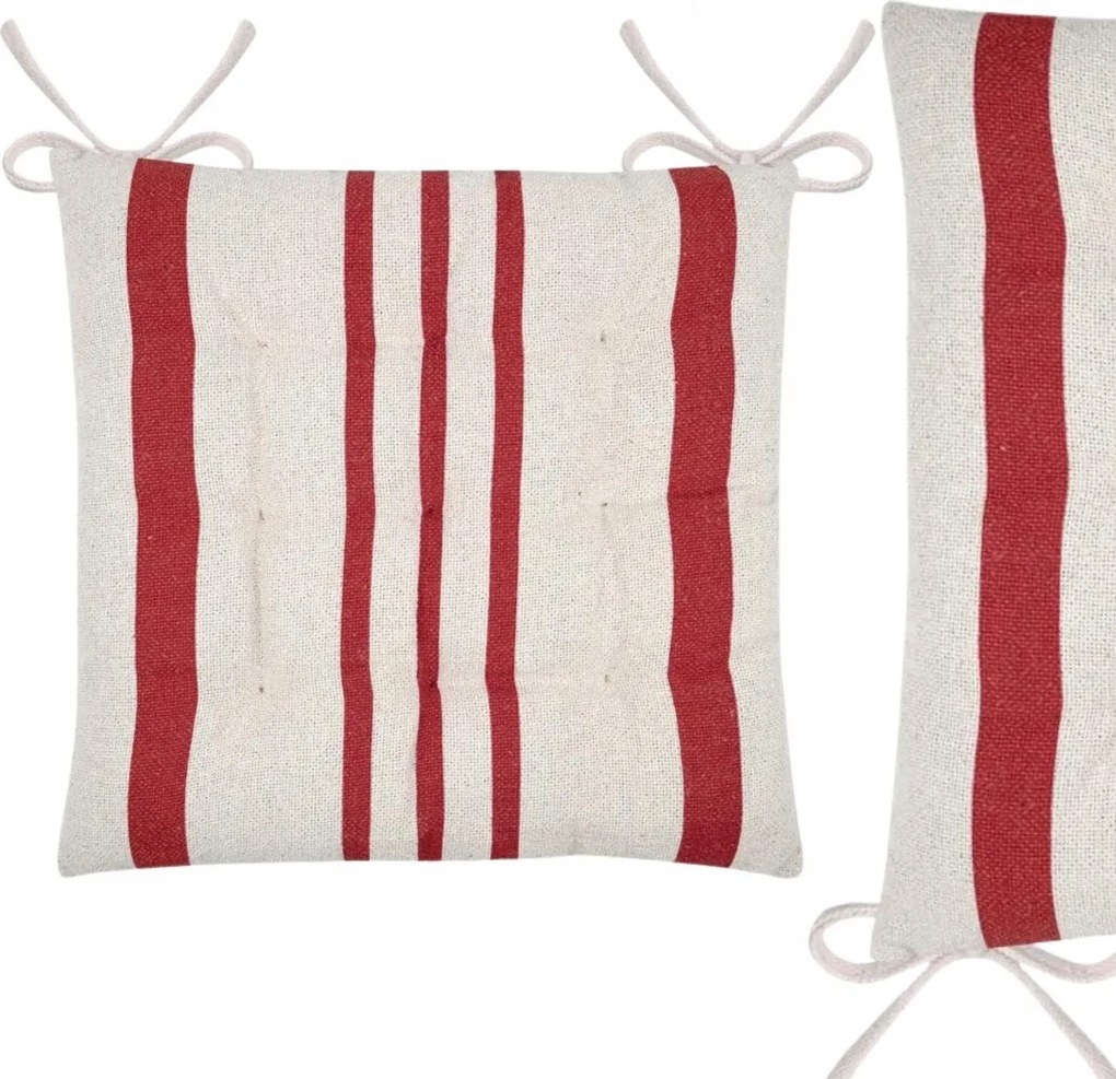 Székpárna Csíkos piros 38x38cm csomózott Bézs steppelt