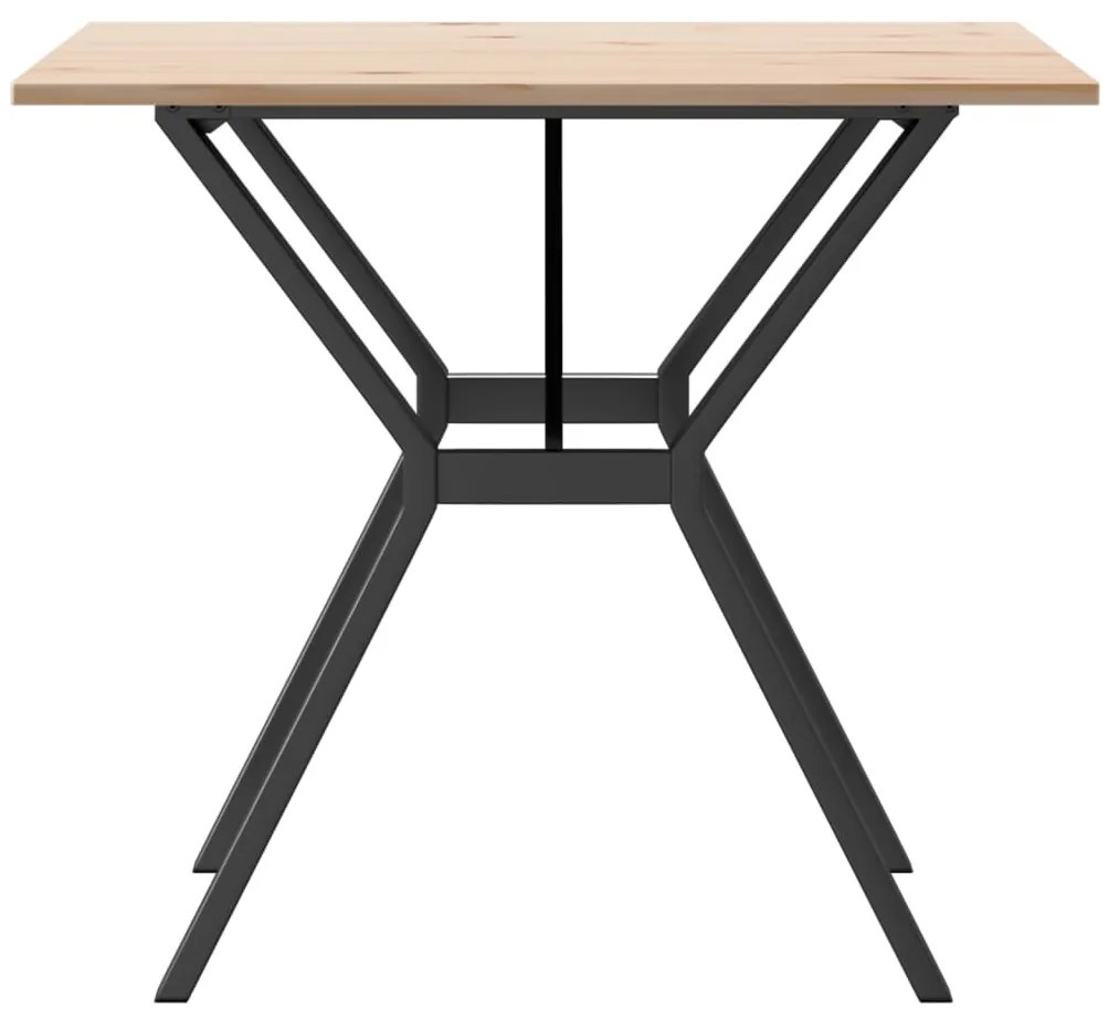 Tömör fenyőfa és acél étkezőasztal Y-vázzal 90x90x75 cm