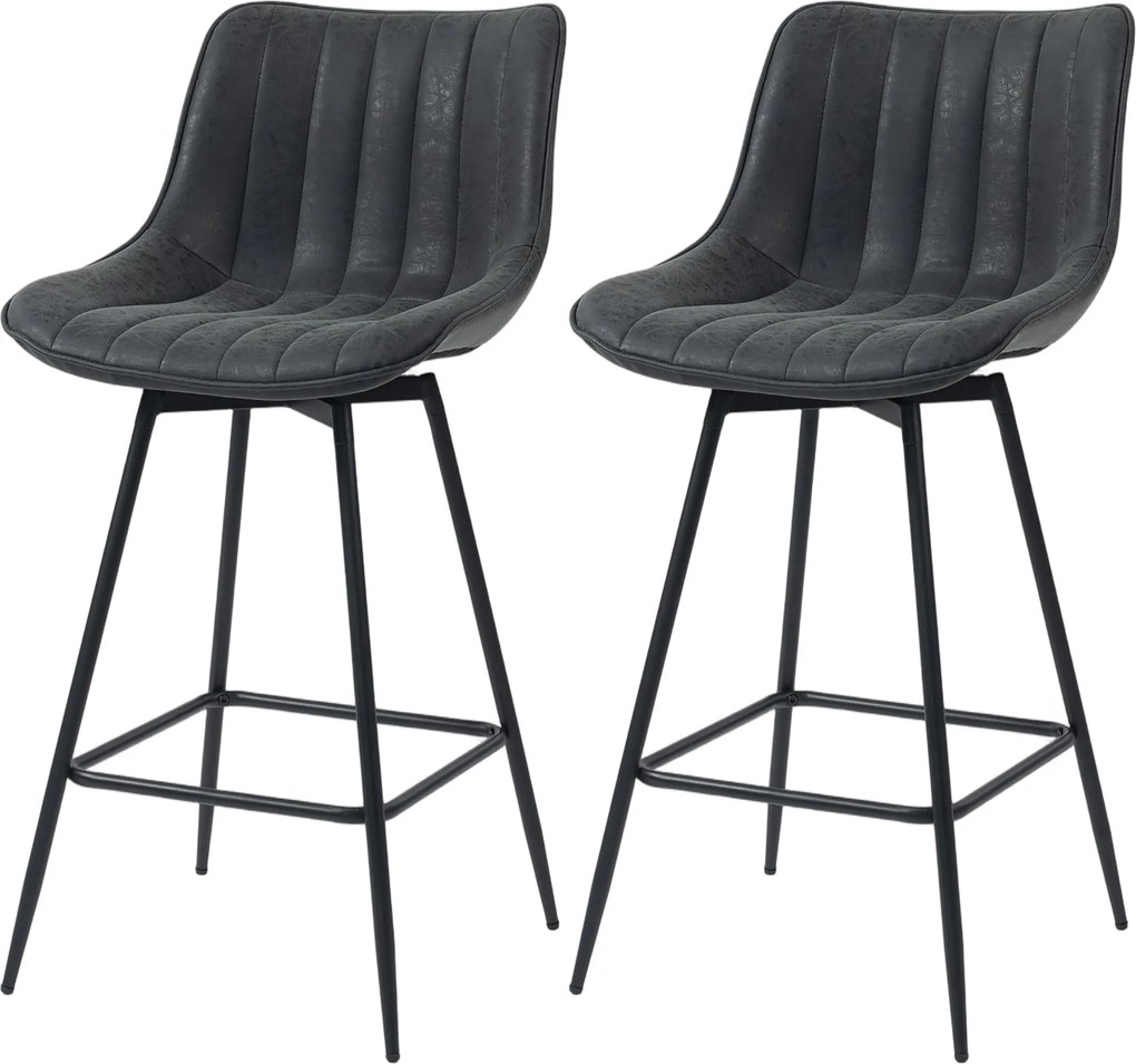 HOMCOM 2-Pack Bar Stools, 26.8 in Swivel Counter Stools with Backrest, Padded PU Leather, Footrest & Steel Legs for Kitchen Island and Dining – Black