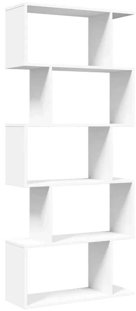 5 szintes fehér szerelt fa elválasztó könyvespolc 70x24x161 cm