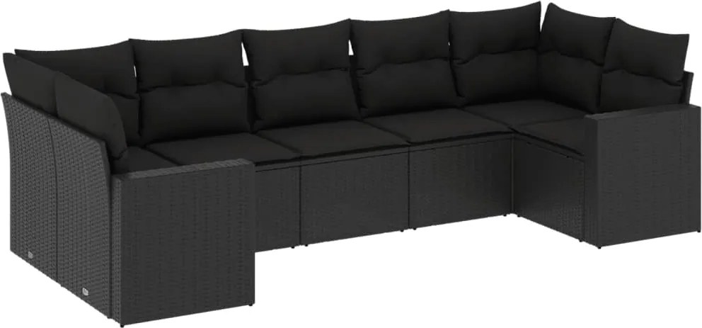 vidaXL 7 részes fekete polyrattan kerti ülőgarnitúra párnával