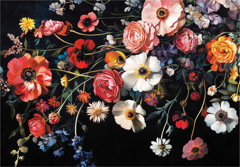 Fotótapéta Mezei Virágok Fekete Alapon Falra Hálószoba Nappali 300x210