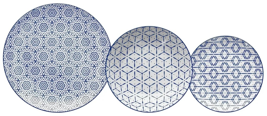 18 részes étkészlet, Metropolis Down Town, Tognana, porcelán, fehér / kék
