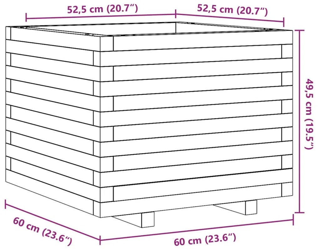 vidaXL tömör fenyőfa kerti virágtartó 60 x 60 x 49,5 cm