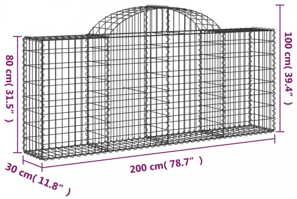 12 db íves horganyzott vas gabion kosár 200x30x80/100 cm