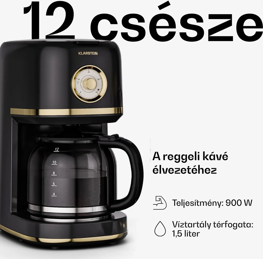 Klarstein Victoria szűrős kávéfőző | 1,5 liter | Melegen tartó funkció | 12 csésze
