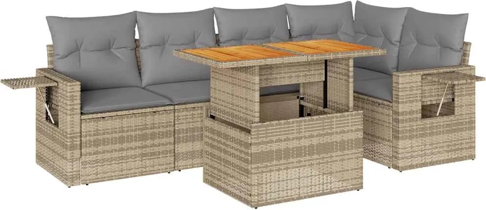 vidaXL 6 részes bézs polyrattan kerti ülőgarnitúra párnával
