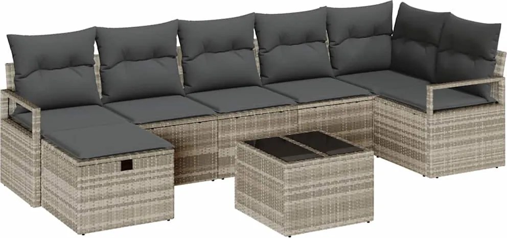 vidaXL Kanapé Szett párnával tárolóval 8 pcs Világosszürke polirattan