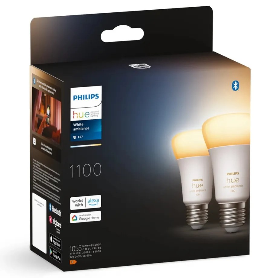 LED okos izzó szett 2 db-os E27, 11 W White ambiance – Philips Hue