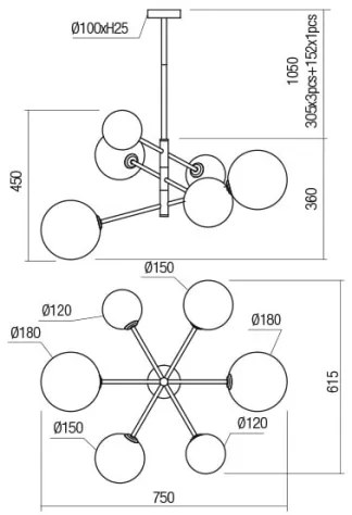 Redo 01-2780 - Csillár zsinóron ROY 6xG9/10W/230V