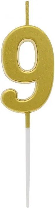 Arany Metallic számgyertya, tortagyertya 9-es