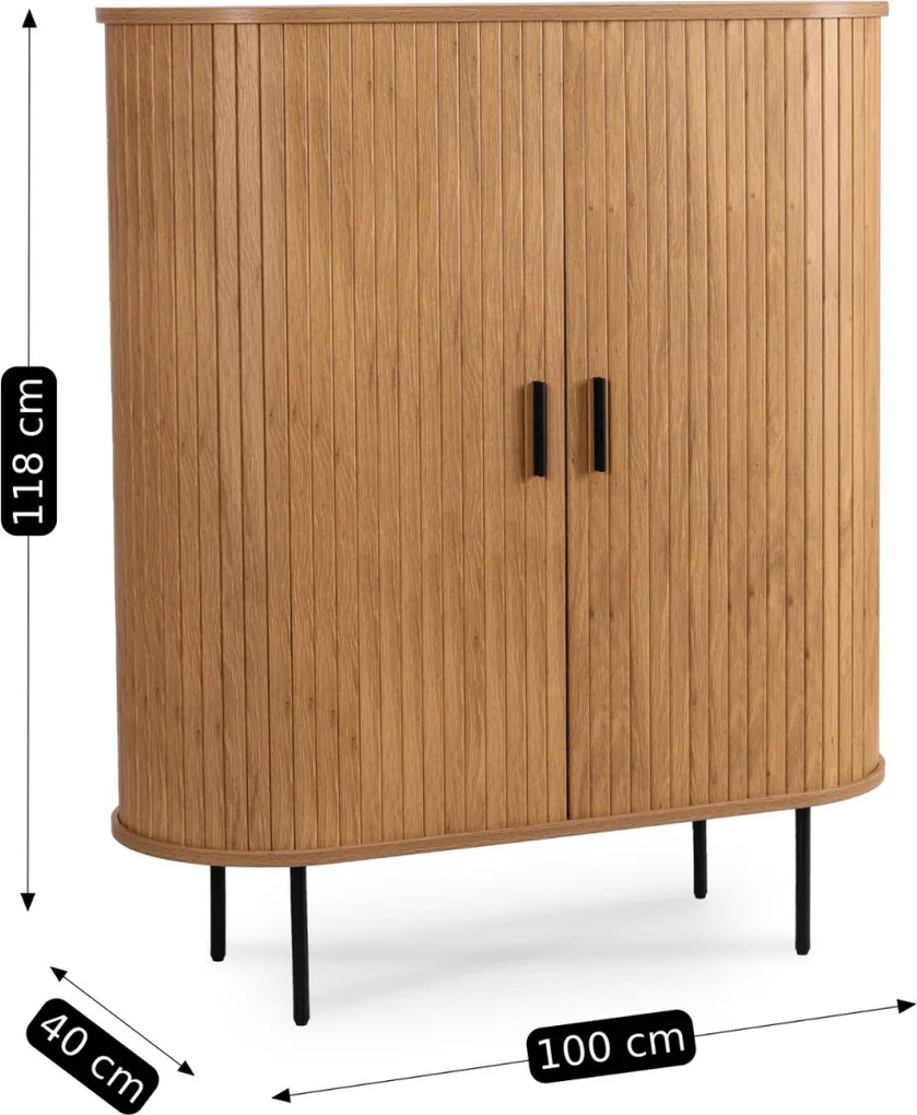 Kétajtós, tolóajtós komód 100 cm méretben, tölgy színben TRISH