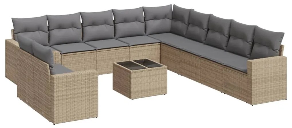 12 részes bézs polyrattan kerti ülőgarnitúra párnákkal