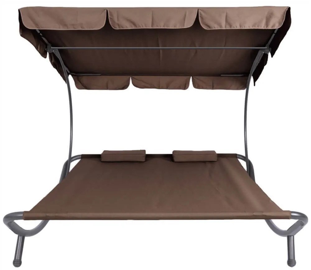 Kétszemélyes napozóágy árnyékolóval-sötét barna