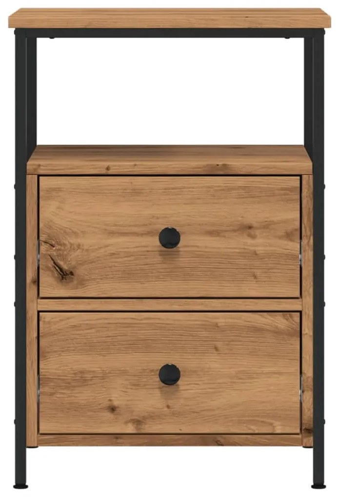 2 db kézműves tölgyszínű szerelt fa éjjeliszekrény 34x35,5x50cm