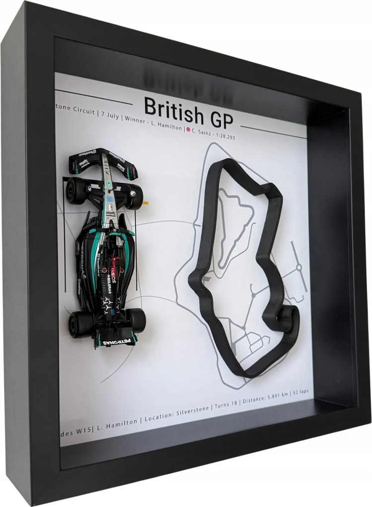 F1 keret Bburago Saintz pálya British 2024 3D XL, dekoráció Mercedes F1W15