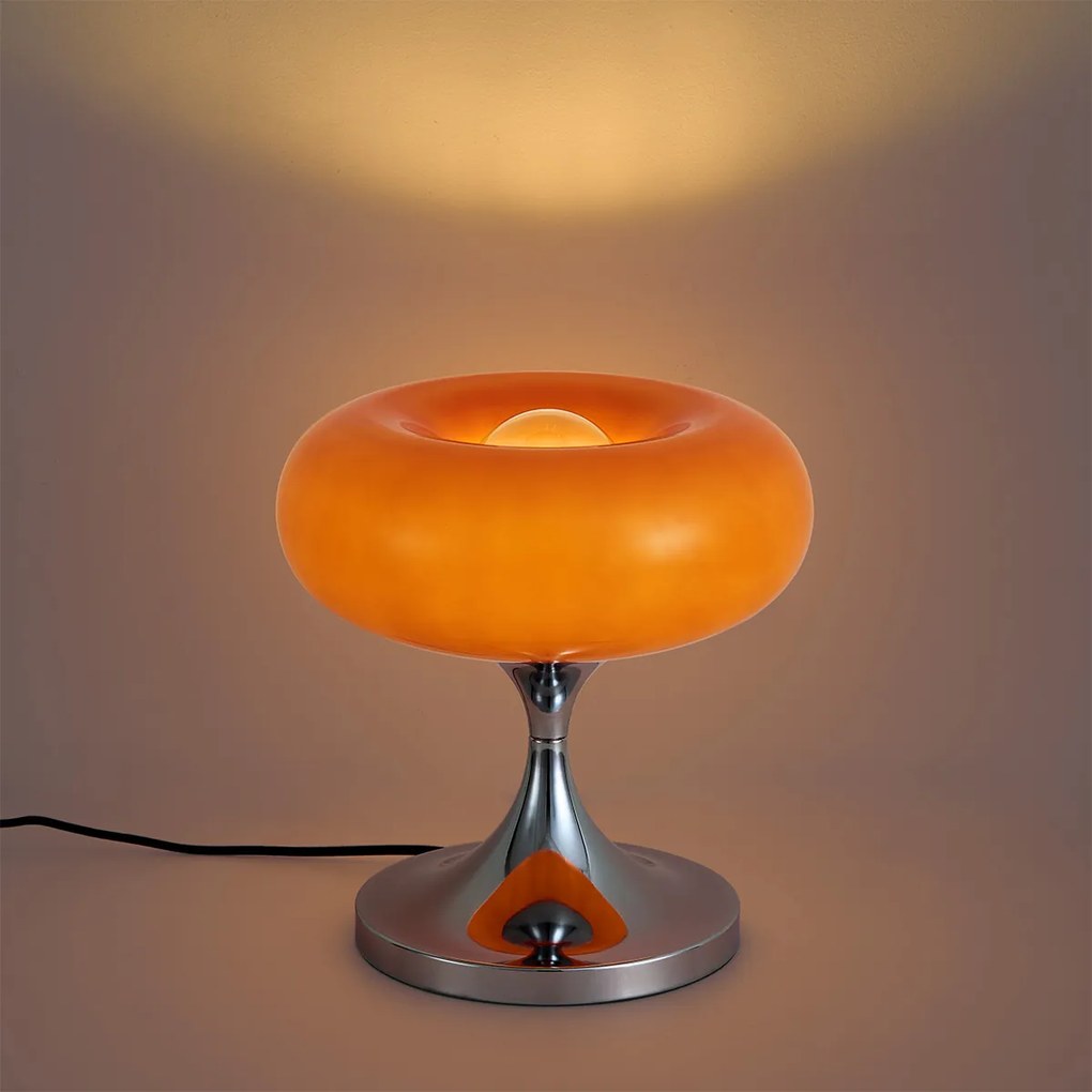 Retro asztali lámpa króm narancssárga üveg búrával 31 cm - Glaze