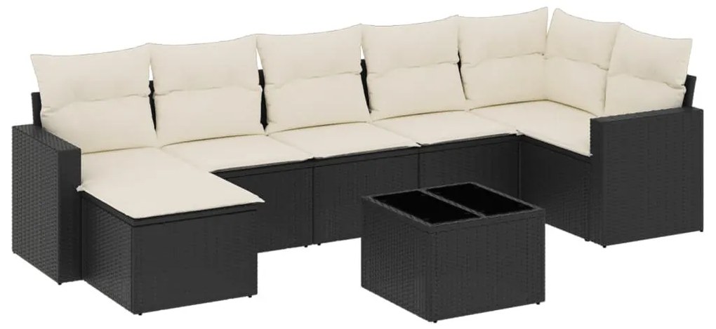 8 részes fekete polyrattan kerti ülőgarnitúra párnákkal