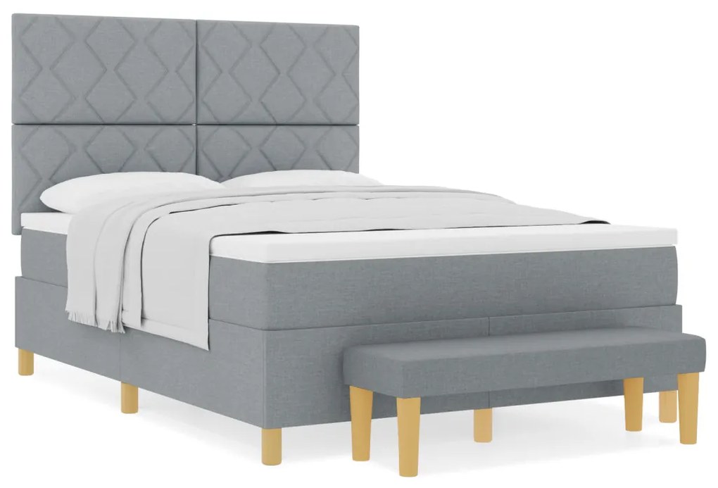 Box Spring Ágy Matracral és Padlóval Világosszürke 140x200 cm Szövet
