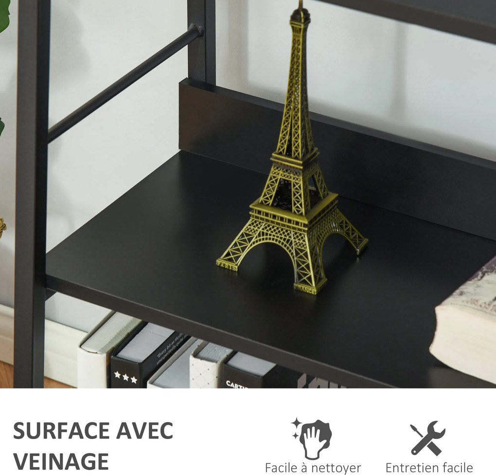 HOMCOM Ipari Stílusú Fali Könyvespolc 5-Szintes Tároló 70 x 35 x 150 cm Fekete | Aosom