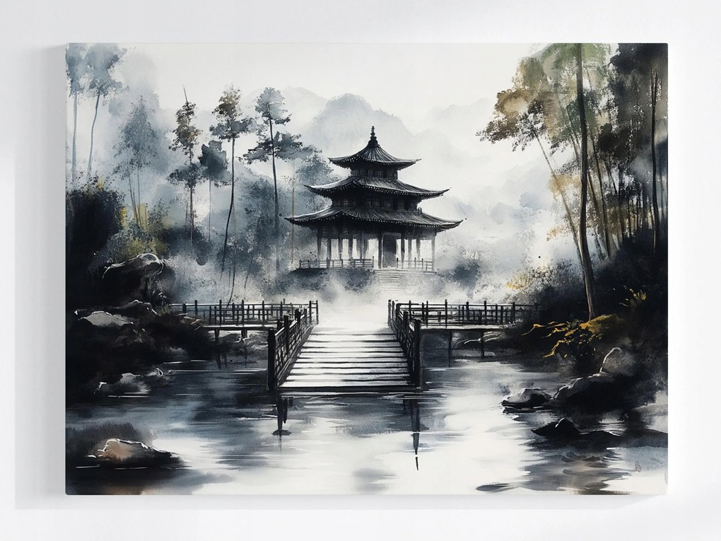 Vászonkép Canvas Japán Ázsia Templom Pagoda Kert Köd 100x75